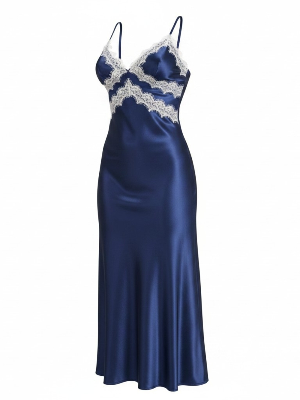 NWT Thirty Thirty LA Blue Satin Lace Maxi Slip Dress Size Large